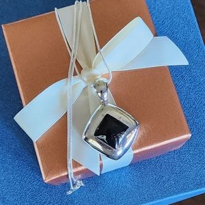 Black Onyx 925 Sterling Silver Pendant Snake Chain Necklace Vintage Mexico